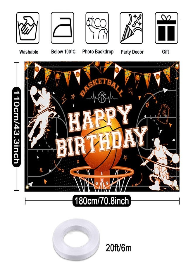 Mocsicka Basketball Birthday Backdrop Banner Game Time Basketball Themed Happy Birthday Decorations for Boys Men Party Supplies 70.8 x 43.3 Inch - Image 5